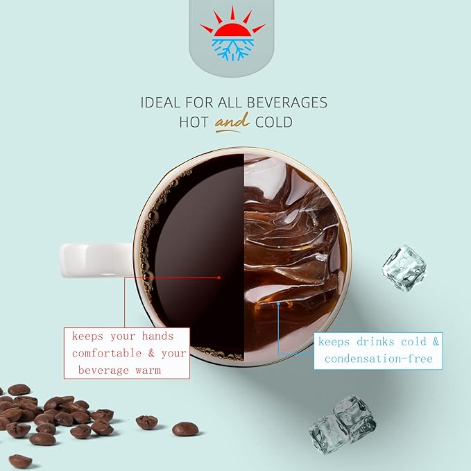 Bone China Coffee Mugs, 10oz Espresso Cups, Lightweight Porcelain White Coffee Mugs, Ceramic Tea Cups with Gold Trim Set of 6, Microwave safe(Moonliaght)