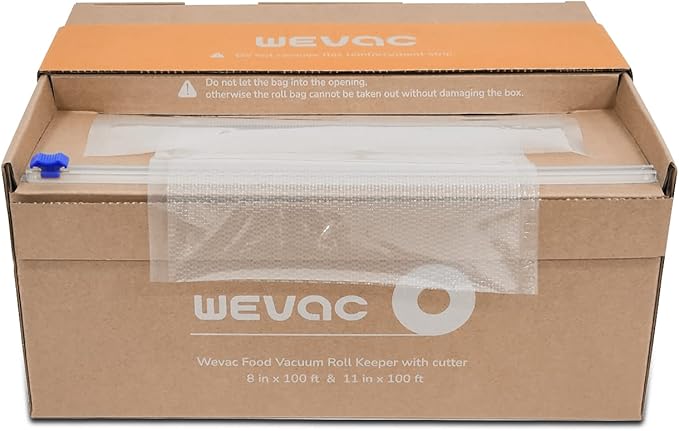 Wevac 8''x100' & 11''x100' 2 Rolls Food Vacuum Seal Roll Keeper with Cutter, Ideal Vacuum Sealer Bags for Food Saver, BPA Free, Commercial Grade, Great for Storage, Meal prep and Sous Vide