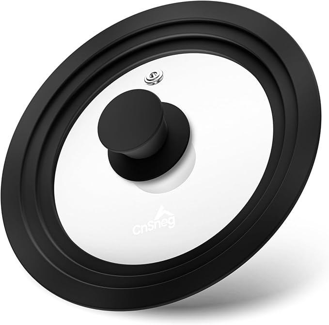 Universal Lids for Pots, Pans and Skillets, 7", 8" and 9" Pan Lid, Tempered Glass Pot Lid with Silicone Rim Heat Resistant, Replacement Pan Cover for Frying, Cookware & Bakeware Lids, Black