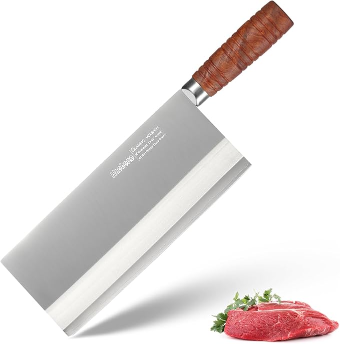 Chinese Cleaver Knife 8 Inch Professional Meat Cleaver Chefs Knife 90Cr18MoV Clad Steel Vegetable Knife Non-stick Rosewood Handle for Homes Restaurants Caidao