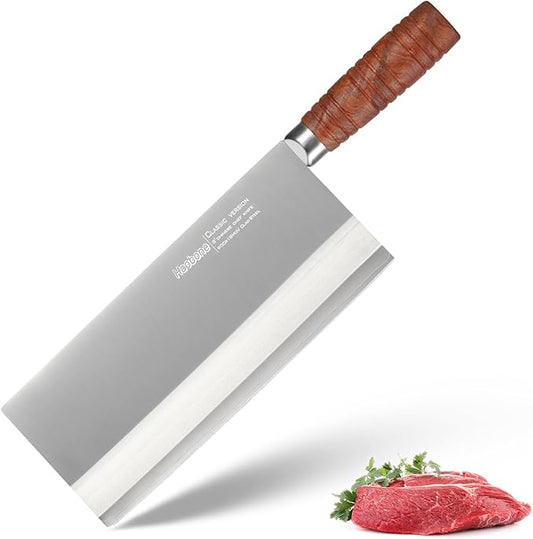 Chinese Cleaver Knife 8 Inch Professional Meat Cleaver Chefs Knife 90Cr18MoV Clad Steel Vegetable Knife Non-stick Rosewood Handle for Homes Restaurants Caidao