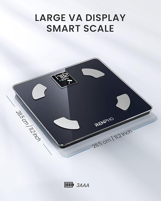 RENPHO Body Fat Scale, Smart Scale with Large Colored VA Display, Digital Bathroom Weighing Machine, BMI Scale, Accurate Body Composition Monitor with Bluetooth App, 400lbs, Elis 1
