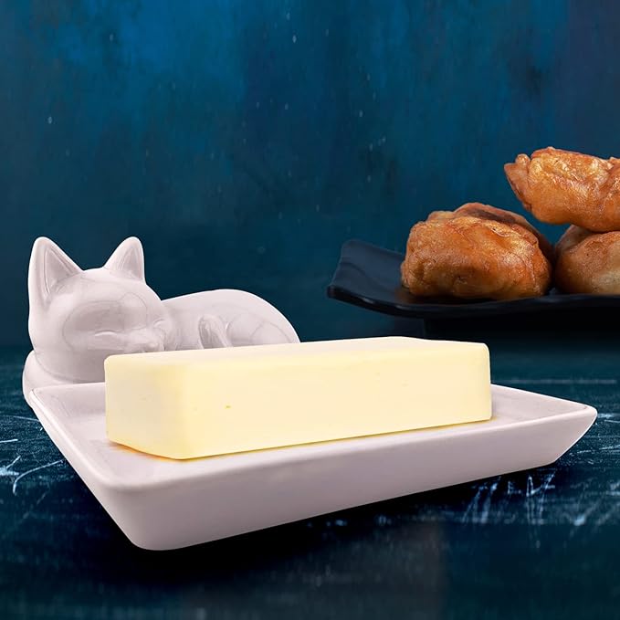 Adorable Cat Ceramic Butter Dish - Unique and Versatile Kitchen Accessory - Durable and Creative Way to Store and Serve Butter