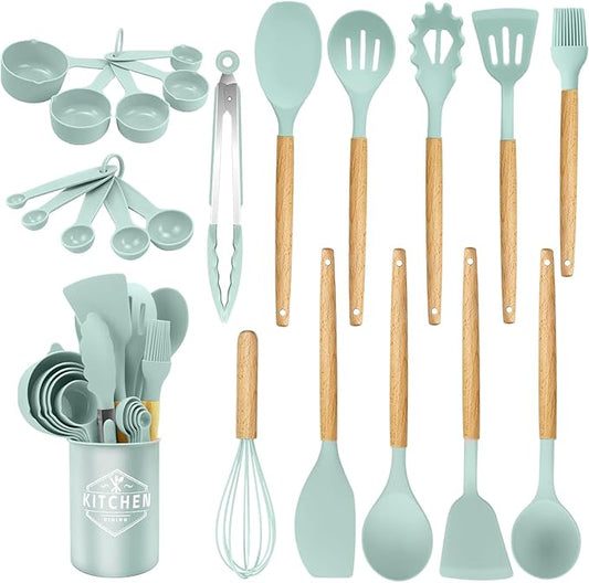 22 Pcs Silicone Kitchen Cooking Utensils Set, 446°F Heat Resistant Non-Stick Silicone Spatula Sets,Spoon,Kitchen Utensil Gadgets Tools Set Kitchen Gadgets for Cookware,Dishwasher Safe BPA Free