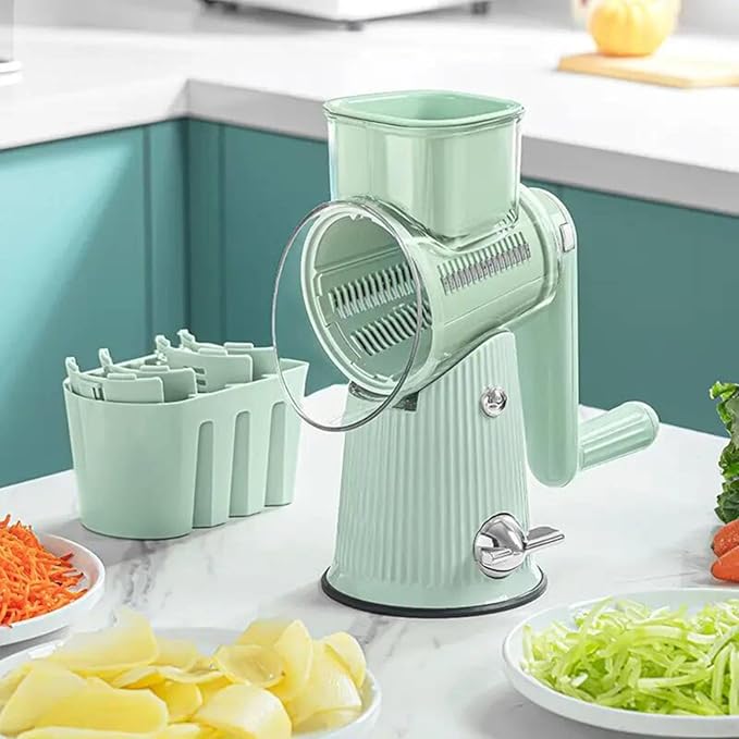 5 in 1 Rotary Cheese Grater, Cheese Shredder Hand Crank with Replaceable 10 Blades, Kitchen Strong Suction Base Salad Maker Cheese Slicers for Fruits and Vegetables