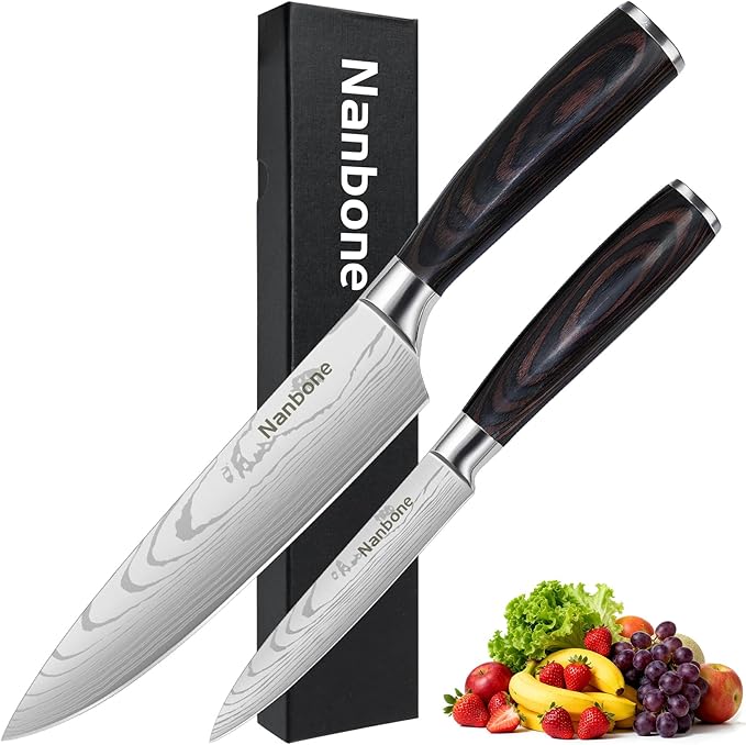 2 Pcs Kitchen Knife Set 8 Inch Chef Knife Paring Kitchen Utility Knife 5 Inch, Asian Chefs Knife for Home and Kitchen with Ergonomic Handle High Carbon Stainless Steel knife Chef Cooking Gift