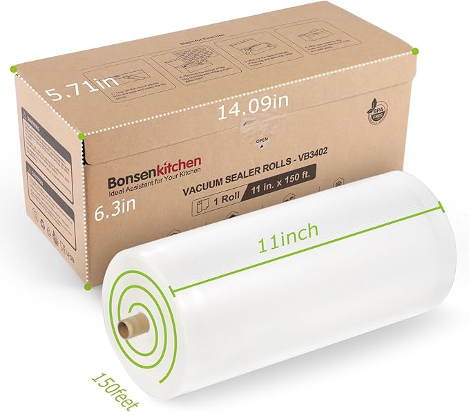 [2025 New] Bonsenkitchen 11” x 150’ Vacuum Sealer Bags Rolls with Cutter for Food Storage, Commercial Grade, BPA Free, Great for Meal Prep and Sous Vide Cooking