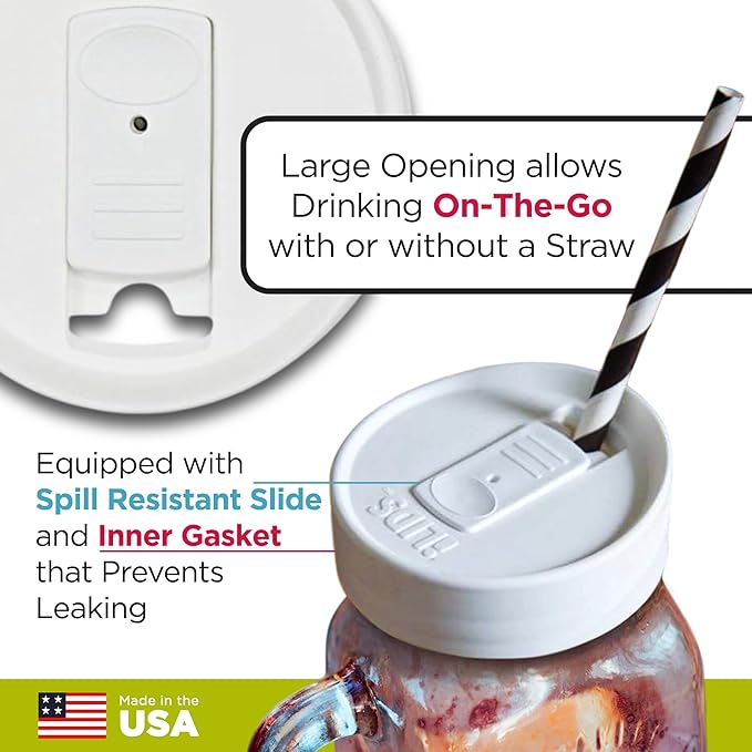 Mason Jar Drink Lid, Regular Mouth, White, Pack of 2