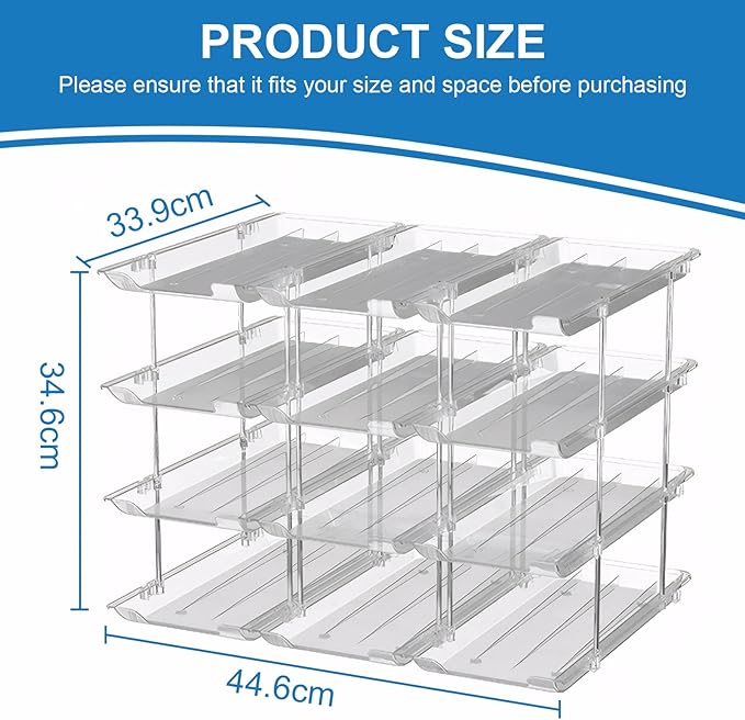 cjc 3 Sets 4 Tiers Can Organizer for Pantry, Holds 48 Cans Clear Stackable Can Organizer for Fridge, Soda Pantry Organizers and Storage Auto-Rolling & Free Combination for Countertop Kitchen Cabinet