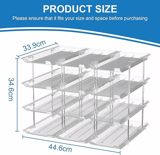 cjc 3 Sets 4 Tiers Can Organizer for Pantry, Holds 48 Cans Clear Stackable Can Organizer for Fridge, Soda Pantry Organizers and Storage Auto-Rolling & Free Combination for Countertop Kitchen Cabinet