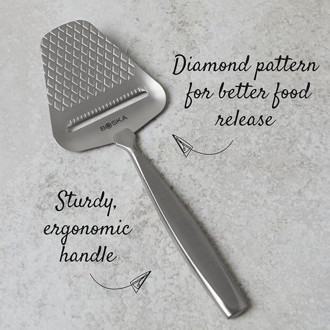 BOSKA Monaco+ Premium Cheese Slicer - Award Winning Cheese Cutter for Block Cheese, Cheddar up to Parmesan - Quilted Pattern reduces Resistance - Non-stick & Ergonomic Handheld