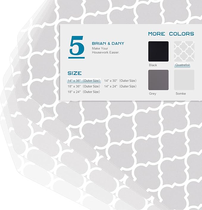 BRIAN & DANY Wire Shelf Liner 14" X 36", Heavy Duty Shelf Liners for Wire Shelving, Waterproof Protector Mats, Set of 5, Quatrefoil Grey