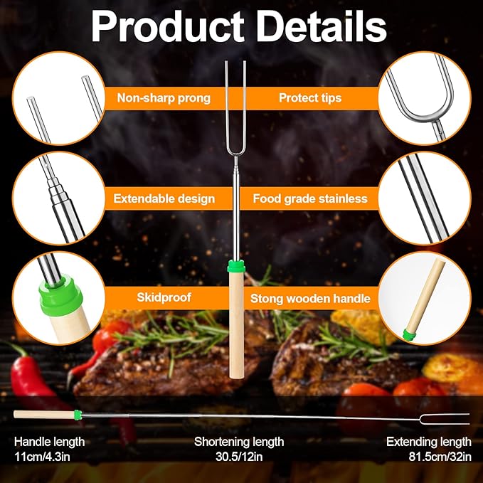 36 Pcs Marshmallow Roasting Sticks Campfire Smores Skewers for Fire Pit 32 Inch Long Extendable Fork Smores Sticks with Wooden Handle 3 Pcs Storage Bag for Cooking Grill Hot Dog Camping Accessories