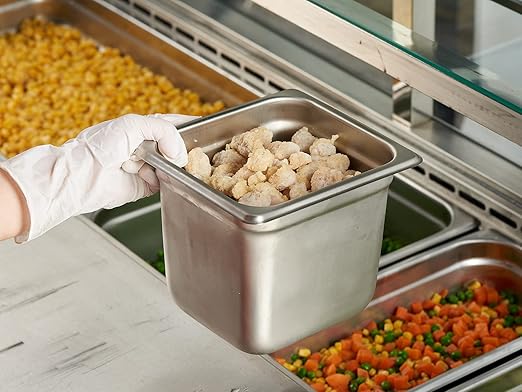 CURTA 6 Pack Anti-Jam Hotel Pans, 1/6 Size 6 Inch Deep, NSF Commercial 18/8 Stainless Steel Chafing Steam Table Pan, Catering Storage Metal Food Pan
