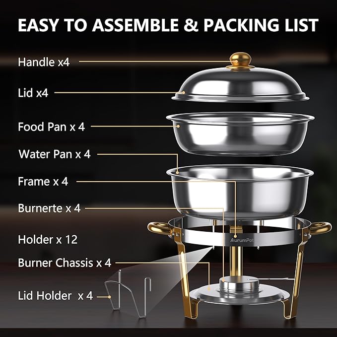Chafing Dishes for Buffet 2 Pack, 6QT Food Warmers for Parties Buffet, Christmas Gatherings [Elegant Gold and Silver Colors] Stainless Steel Round Chafing Dish Buffet Set,Buffet Servers and Warmers