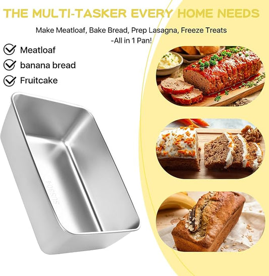 6 Pack Loaf Pan for Baking Bread, 304 Stainless Steel Bread Loaf Pan Meatloaf Pan for Homemade, Banana, Lasagna Cake, Brownies, Lasagnas, Oven & Dishwasher Safe
