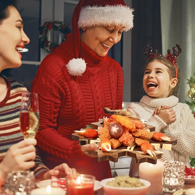 6 Pcs Christmas Appetizer Platter 12 Inch Christmas Cutting Board Acacia Serving Trays Wood Charcuterie Board Tray Snack Dessert Candy Dish Plate for Kitchen Gifts(Snowflakes)