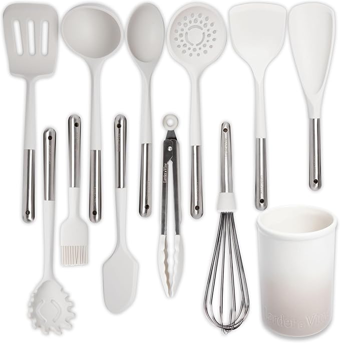 Larder & Vine 20 Piece Cookware Set (White) | Dutch Oven, Utensil Set, Braiser, and Trivets