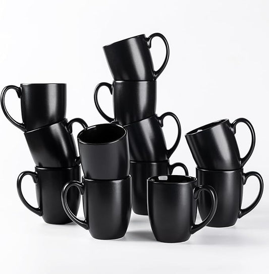 AmorArc 12 OZ Coffee Mugs, Matte Black Coffee Cups with Large Handle for Man, Woman, Ceramic Coffee Mugs Set of 12 for Latte/Cappuccino/Cocoa/Milk, Dishwasher & Microwave Safe