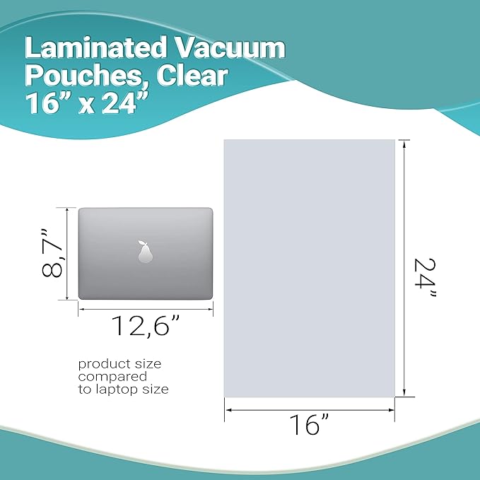 APQ Pack of 500 Jumbo Co-Extruded Vacuum Pouches 16 x 24 Vacuum Food Bags 16x24. Thickness 3 mil Thick Clear Poly Bags for Packing and Storing Perfect for Industrial, Food Service