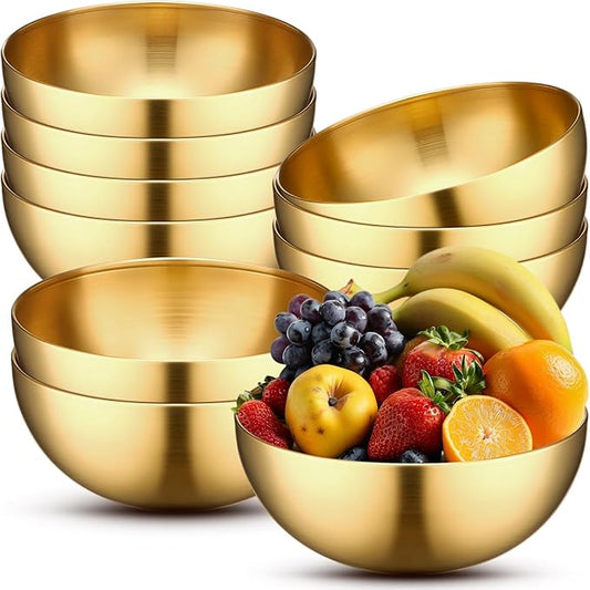 Nuogo 10 Pcs Stainless Steel Mixing Bowls Decorative Esthetician Bowls for Thanksgiving Christmas First Holy Communion Wedding Baking Prepping Serving Facial Salad Fruit Candy(9.8 Inch,Gold)