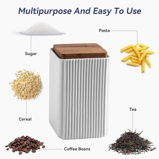 Ceramic Storage Jars Modern Elegant Highly Polished Airtight Storage Canisters with Lid Whiteware Food Stroage Jar for Kitchen Spice Tea Vanilla Sugar Coffee Beans (White-750ML)