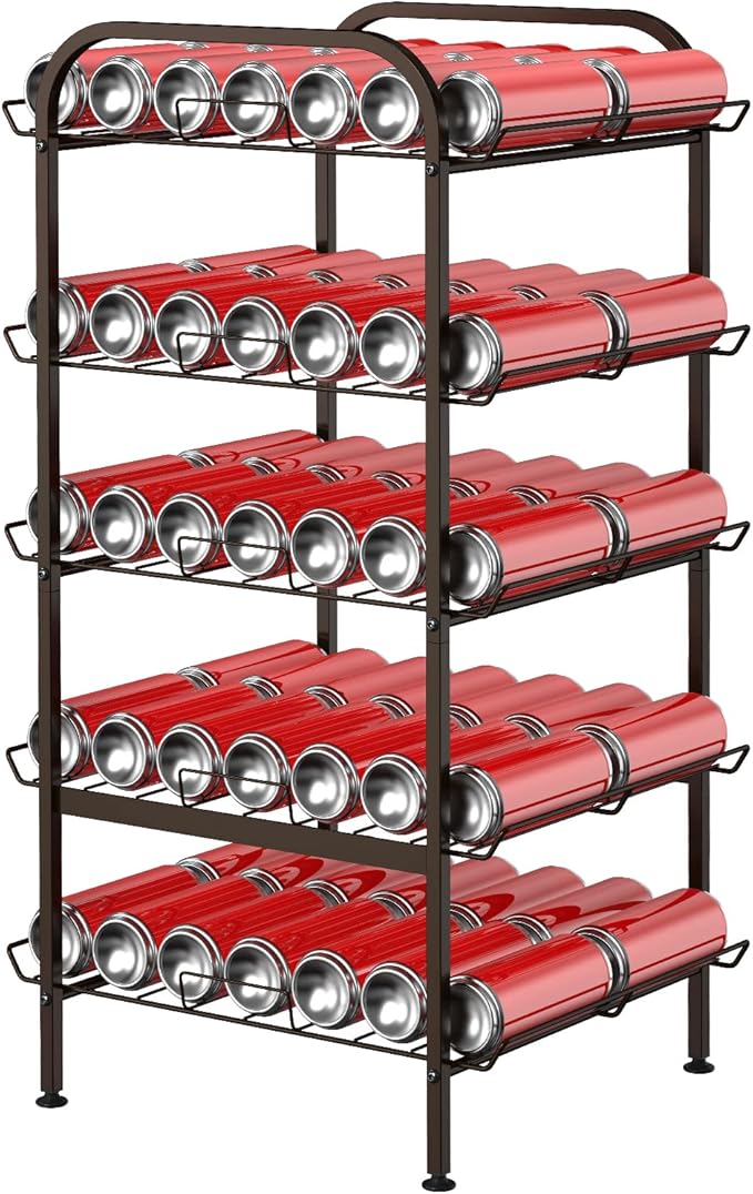 smusei 5 Tier Water Bottle Organizer Vertical Free Standing Storage Shelf Metal Beverage Rack Dispenser Large Capacity Bottled Water Holder Stand for Kitchen Party Pantry, Bronze