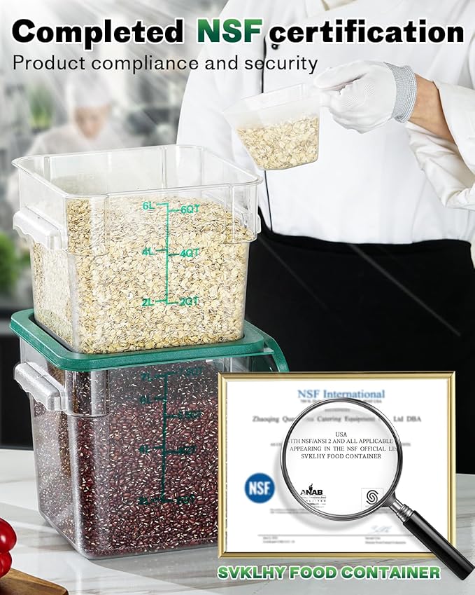 2QT4QT NSF Food Storage Containers: 6PCS [Food Grade][Hot&Cold Resistant] Commercial Clear Food Storage Containers with Lids for Restaurant Kitchen Proof Dough, Measuring Spoons Included(GREEN)