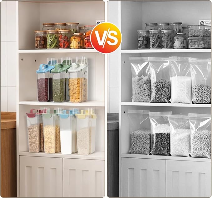 Airtight 10LBS Rice/Cereal/Dry Food Storage Container BPA Free, 5.28Qt Clear Plastic Kitchen and Pantry Organization Bin Suitable for Oats, Flour, Sugar, Pasta, Pet Food, etc (Sky blue)