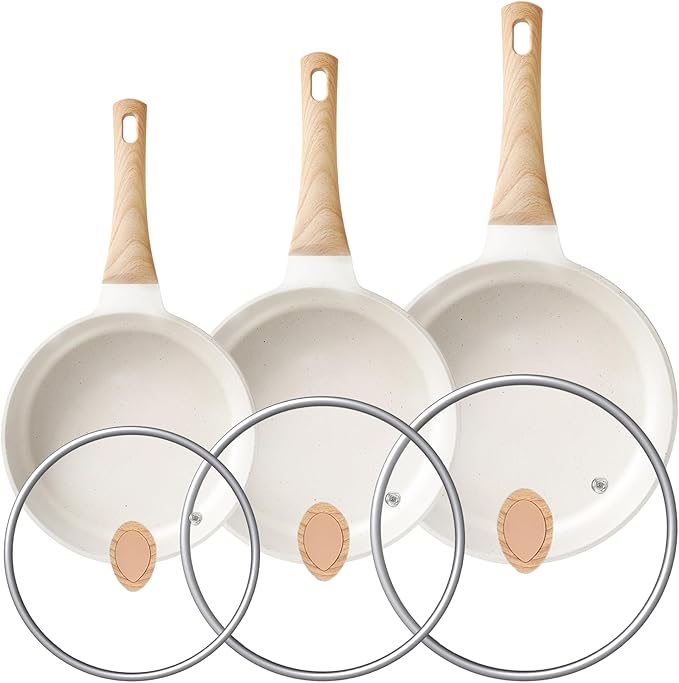 Non Stick Frying Pans - Granite Frying Pan Set Nonstick Frying Pan with Lid Egg Pan Omelette Pans for Cooking Pan Set, Kitchen Skillet Set Induction Cookware Chef's Pan Gift, 8", 9.5" &11"