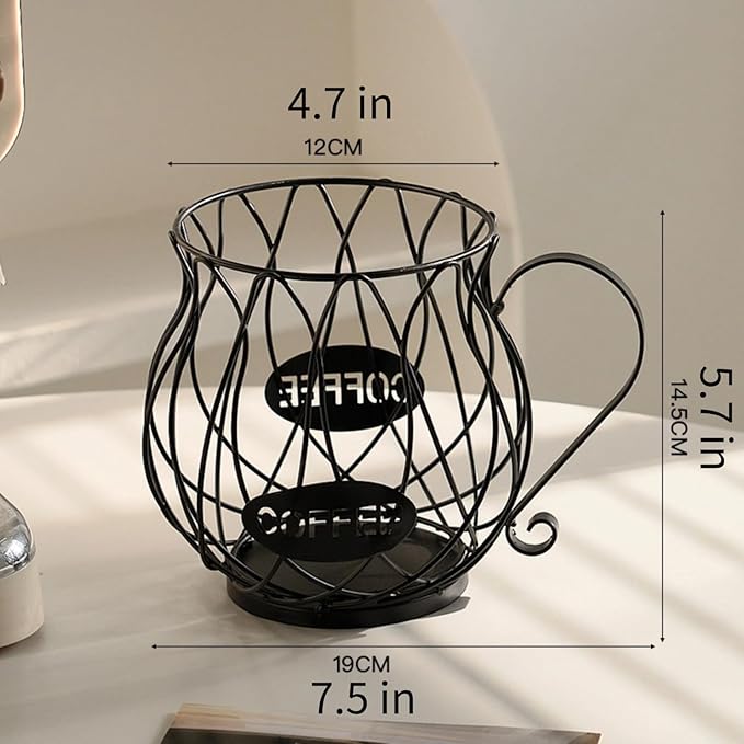 Metal Coffee Pod Holder Wire Coffee Pods Storage Basket Espresso Capsule Storage for Home Kitchen Cafe Hotel (Black teapot)