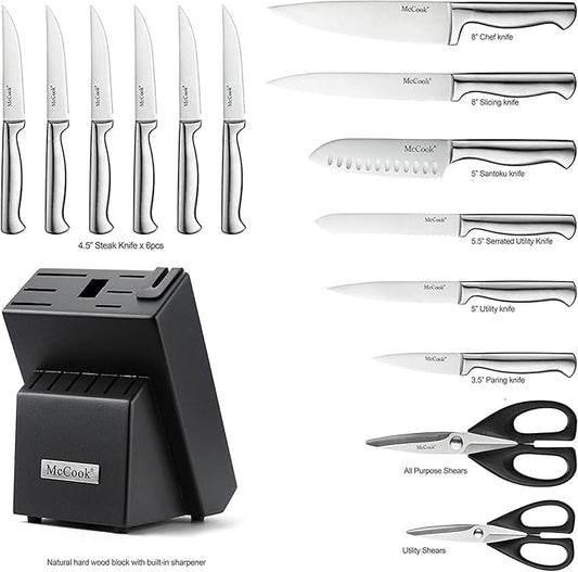McCook® Knife Sets, German Stainless Steel Knife Block Sets with Built-in Sharpener