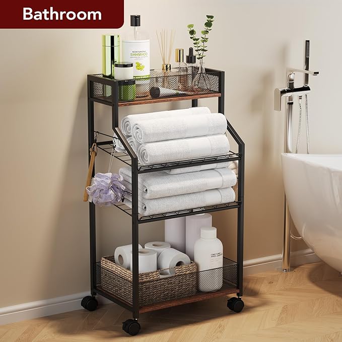 Can Organizer for Pantry - Rolling Snack Cart, Multi-Layer Soda Can Organizer for Pantry, Mobile Beverage Storage Rack with Wheels, Versatile Metal Shelf for Kitchen and Office, Black Brown