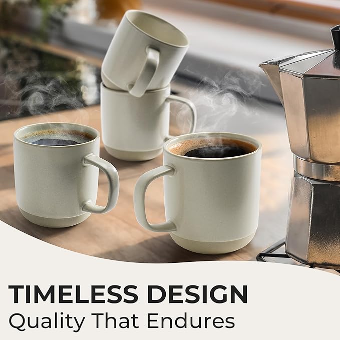 MIAMIO – Coffee Mugs Set of 4 / Ceramic Cups for Coffee (17.5 oz), Cappuccino, Latte Macchiato, Tea, Espresso/Dishwasher and Microwave Safe – Sierra Collection (Light, Mugs (4x))