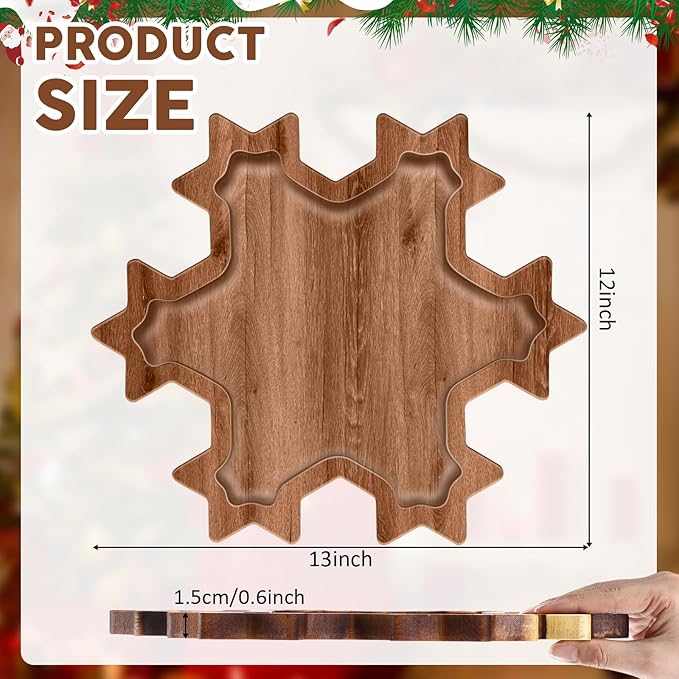 6 Pcs Christmas Appetizer Platter 12 Inch Christmas Cutting Board Acacia Serving Trays Wood Charcuterie Board Tray Snack Dessert Candy Dish Plate for Kitchen Gifts(Snowflakes)