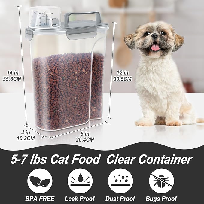 5Lbs/6Qt Airtight Pet Storage Container For Cat Dog Bird Food and Keep Fresh, Translucent Body, Upgraded Large Nozzle for Easy Pouring With Handle Design Easy to Carry When Going 2pack