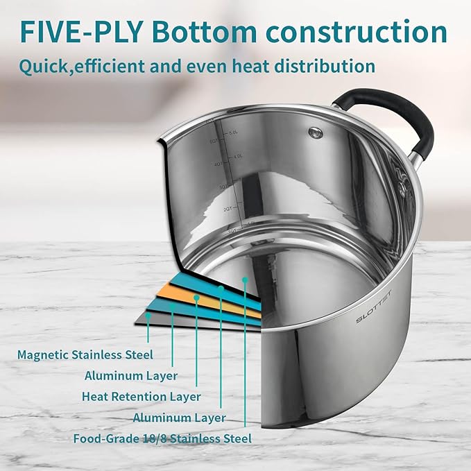 Stainless Steel 8 Quart Stock Pot with Steamer,8 Qt Deep Soup Pot for cooking,Multipurpose Stockpot with silicone Stay-cool Handle.