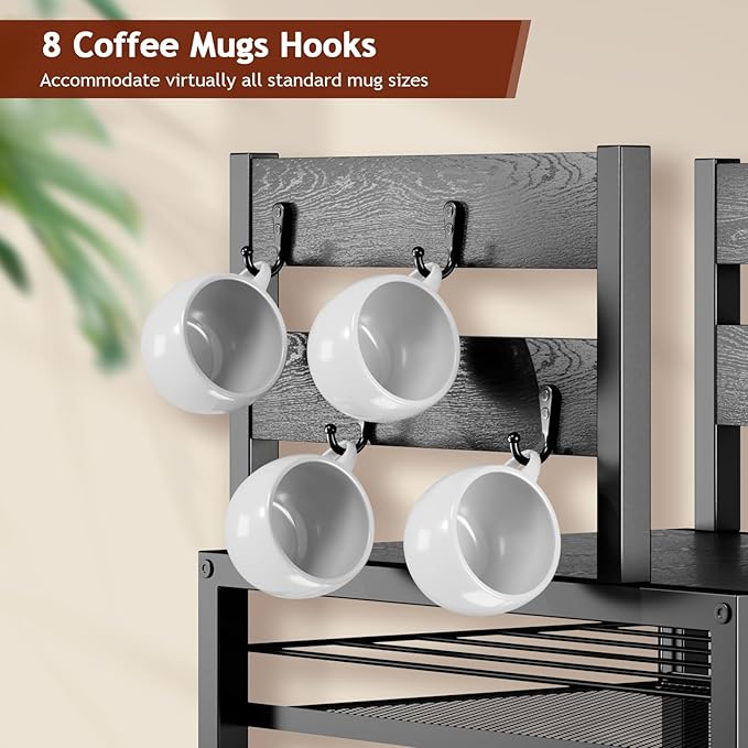 K Cup Holder Drawer - K Cup Storage Organizer, Coffee Pod Drawer with Hooks, Durable Iron-Wood Design, Space-Saving Coffee Station Organizer for Kitchen Counter