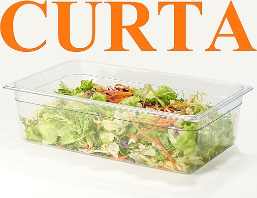 CURTA 6 Pack NSF Food Pans, Full Size 6 Inch Deep, Commercial Polycarbonate Plastic Clear Freezer-Safe