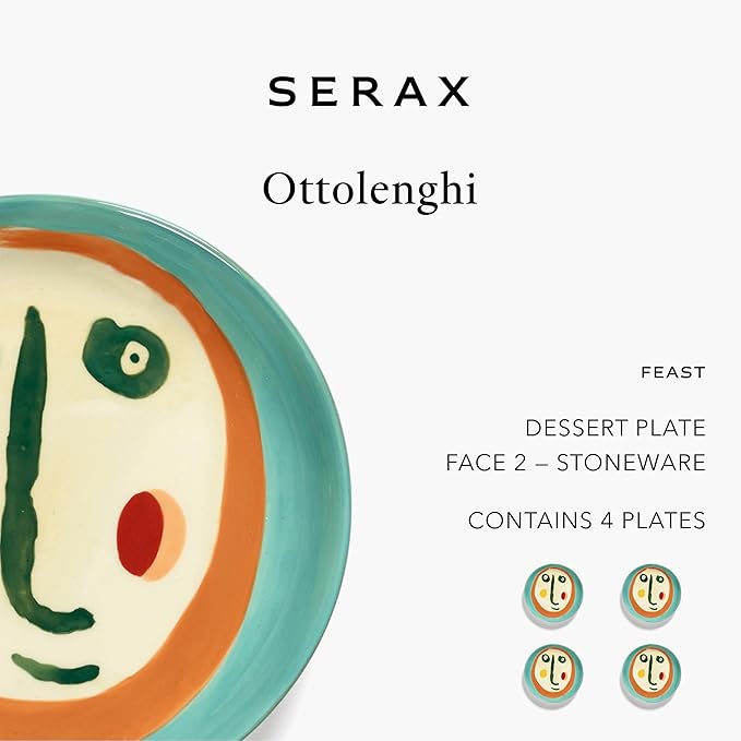 Breakfast Plate | Feast tableware by Ottolenghi | 4 Dessert Plates | Stoneware Dinnerware Set in mixed colors 2 | luxury Dishware for Dinner at Home, Party | Kitchen Sets