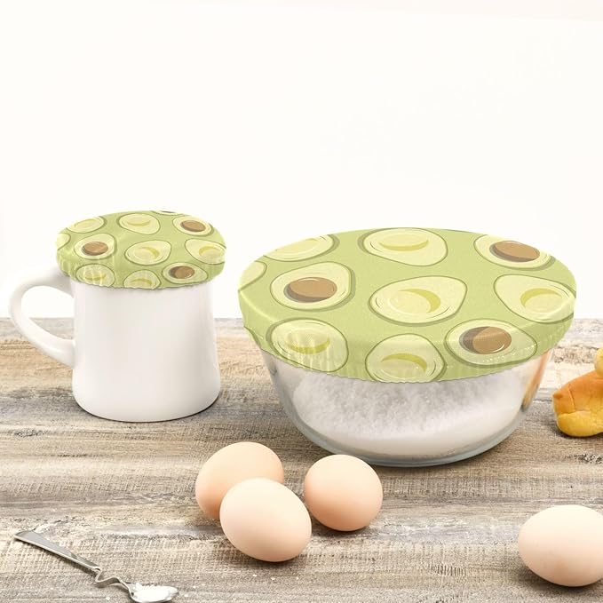 5 Pcs Bowl Covers Reusable in 5 Size Elastic Food Cover Cloth Lids Fresh Keeping Dish Cookware Bakeware Fabric Covers Lids for Food Leftovers Fruits Storage Green Avocado Fruit