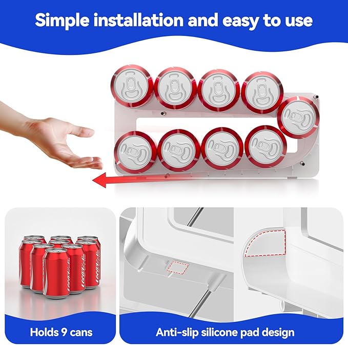 2 Pack Soda Can Organizer,Can Dispenser for Refrigerator Drink Storage Rack for Standard and Tall Can Pop Can Holders for Pantry Cabinet White