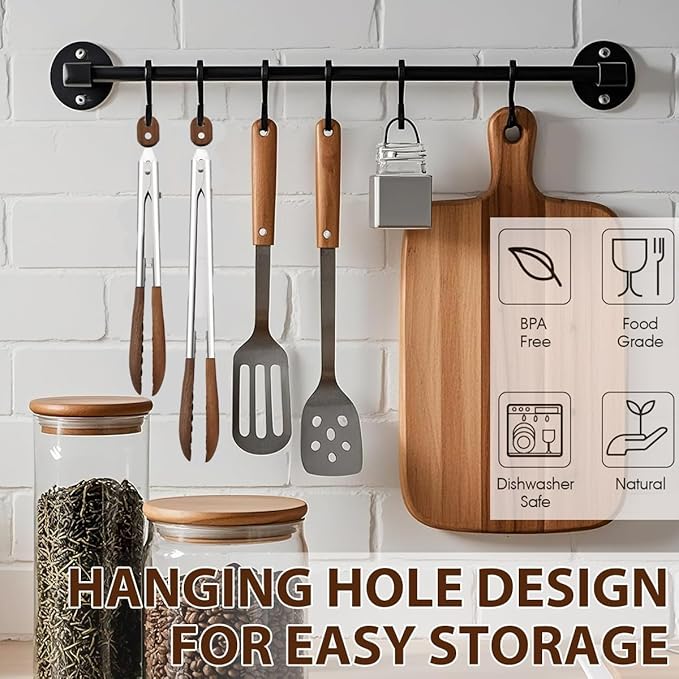 Wooden Tongs for Cooking Heat Resistant 2 Pcs 9 Inch 12 Inch Wooden Salad Tongs with Wood Tip for Serving Food Walnut Wood Kitchen Utensils for Toaster Home Chefs Gift Suitable for Non-stick Cookware