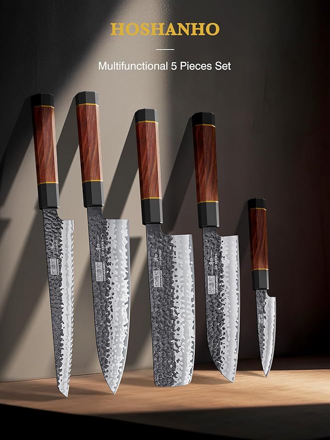 HOSHANHO 5 Pieces Knife Set, Japanese High Carbon Steel Kitchen Knife Sets, Professional Ultra Sharp Chef Knives Set with Ergonomic Rosewood Handle