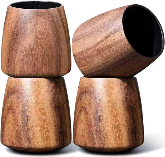 Acacia Wood Whiskey Glass – Premium Handcrafted Bourbon Tumbler with Charred Interior | Old Fashioned Whiskey Glass for Whiskey Lovers | Luxury Christmas & Birthday Gift for Men, Dad, Husband (4Pcs)