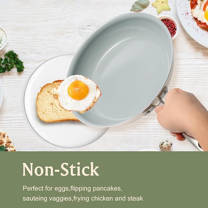 Cookware Ceramic Nonstick Frying Pans: 3Pieces Non Stick Skillet 8 9.5 11 Inches - Healthy Egg Fry Pans - Free of PTFE,PFOA,PFAS