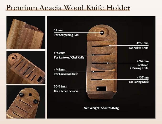 HEZHEN 8-Piece Chef Knife Set with Block and Sharpener, Razor-Sharp, German DIN 1.4116 Steel, Includes Chef, Santoku,Slicing, Utility, Paring Knives and Kitchen Shears