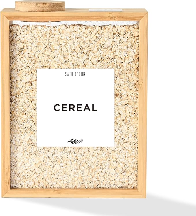 Bamboo Kitchen Cereal Containers Storage Dispenser, 3 Liter Airtight Pantry Organizers with Lid, Home Organization for Cereal, Rice, Flour, Snack, Candy Storage-1 sponge cleaning brush