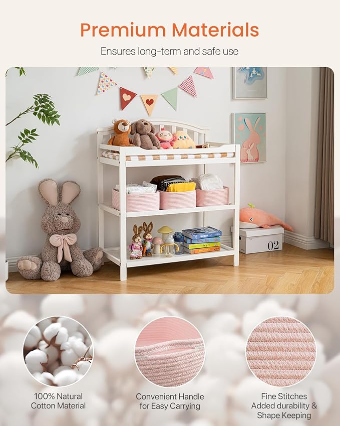 Small Woven Basket, 13.5 x 9.5 x 5 Inches, Storage Basket for Organizing, Cute Small Rope Shelf Closet Cube Storage Bins Baskets for Shelves, Dog Toy Gift Baskets Empty, 3 Pack Light Pink