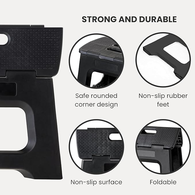 Vigar Compact Step Stool Foldable, 9-inch Step Stools for Adults up to 330 Pound, Lightweight Stool, Non-Slip Folding Step Stool, Black